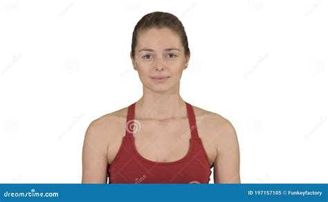 Young Woman Breathing Deeply On White Background Stock Image Image