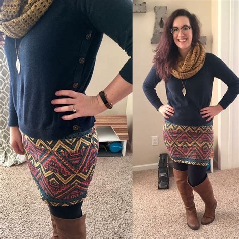 Lularoe Cassie Pencil Skirt With Leggings And Tall Brown Boots For More Looks Like This Check