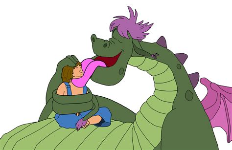 Orphaned boy pete has lived in the forest for six years with his best friend, a dragon called elliot. Elliot licks Pete by seviperman13 on DeviantArt