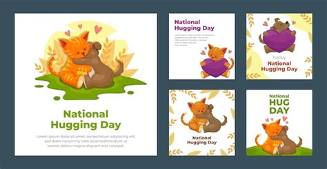 premium vector national hugging day instagram posts collection