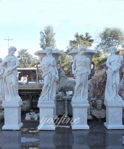 Outdoor White Marble Stone Four Season Goddess Sculptures Home Garden