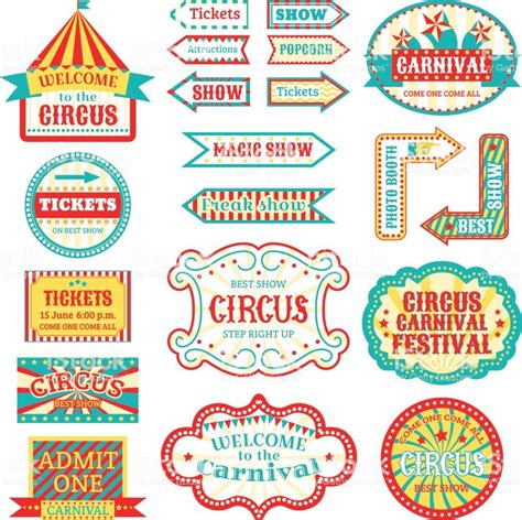 Circus Vintage Signboard Labels Banner Vector Illustration Isolated