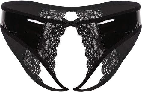 inlzdz womens low rise patent leather lace trim crotchless cheeky brief bottoms lingerie