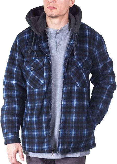 Visive Flannel Jackets For Men Shirt Hooded Zip Up Sherpa Quilted
