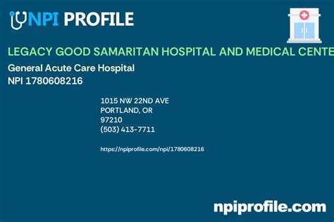 Legacy Good Samaritan Hospital And Medical Center Npi 1780608216