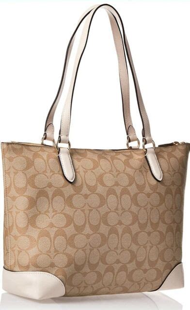 Coach Zip Top Tote In Signature Canvas Light Khaki Chalk Bag F29208 For