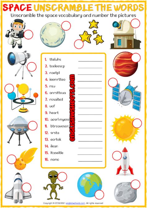 Space Vocabulary Esl Printable Unscramble The Words Worksheet Space