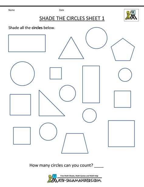 Preschool and kindergarten shapes recognition practice. Free Shape Worksheets Kindergarten