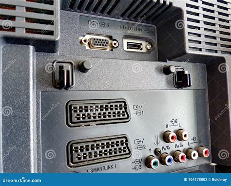 Tv Back With Av Inputs Connection Panel Stock Photo Image Of Beads