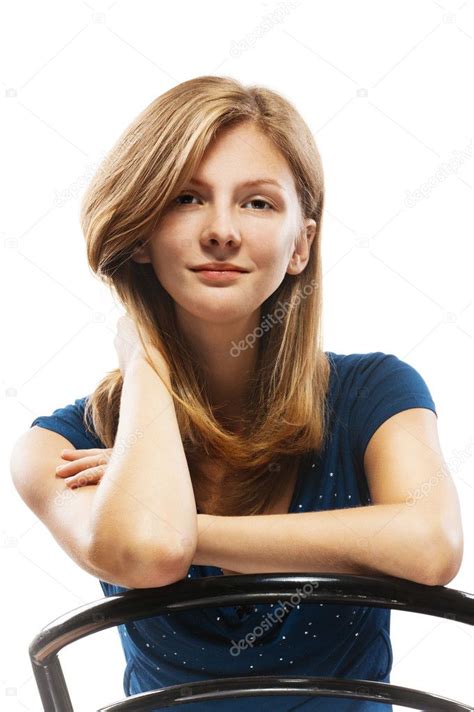 Young Woman Sitting Chair — Stock Photo © Bestphotostudio 6902032