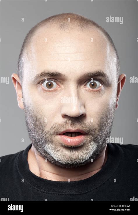 Scared Man Portrait Isolated On Gray Background Stock Photo Alamy
