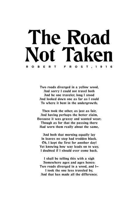 The Road Not Taken Robert Frost Typographic Print 1 Studio Grafiikka