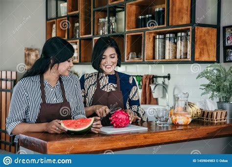 Mother And Daughter At Home Making Some Fresh Dessert Stock Image Image Of Fasting Happy