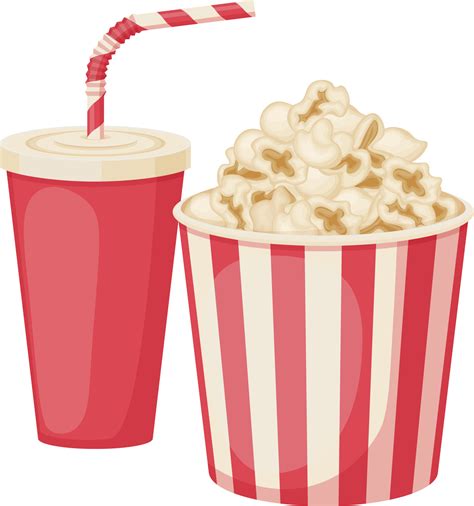 Popcorn And Carbonated Drink A Big Bucket Of Popcorn And A Glass Of