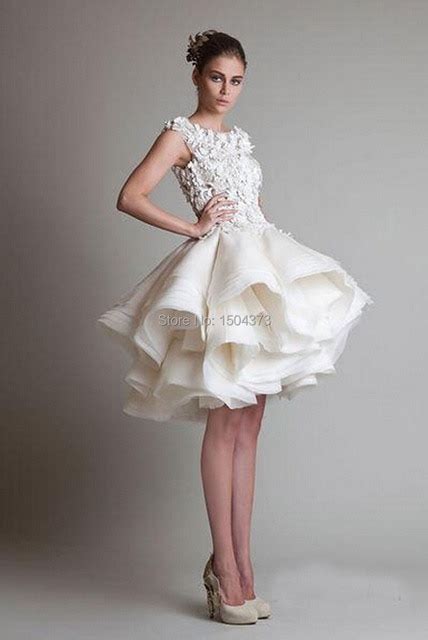 Hot Sale Cheap White Ivory Appliques Organza Puffy Skirt Short Wedding