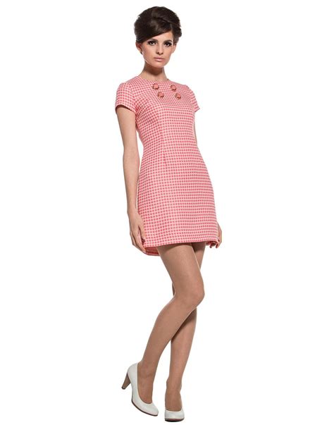 Marmalade Retro 60s Mod Floral Lattice Button Fitted Dress Pink