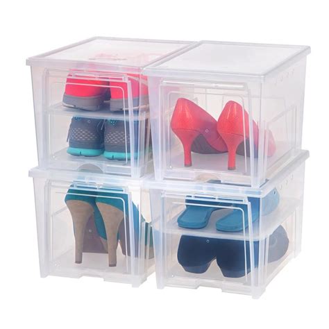 Iris 4 Pair Clear Easy Access Womens Shoe Storage Box Plastic Shoe Organizer Plastic Shoe Boxes