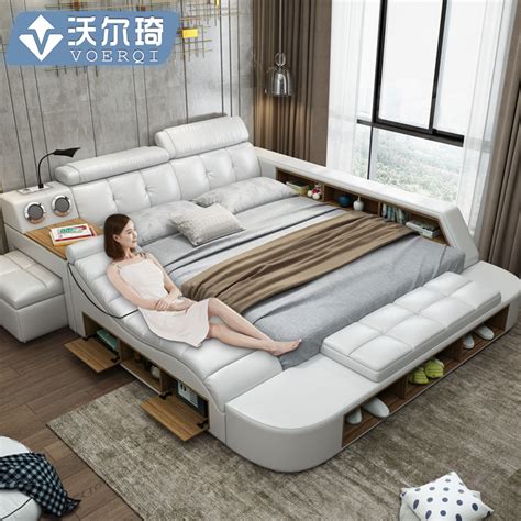 Leather Bed Smart Massage Modern Minimalist Tatami Bed Master Bedroom 1 8 Meter Multi Function