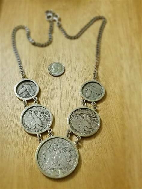 Vintage Real Coin And Sterling Silver Necklace Handmade By Anna King