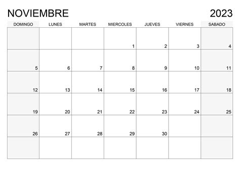 Calendario Noviembre 2023 El Domingo Es El Primer Día De La Semana