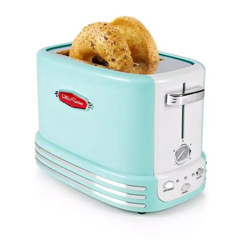 Toasters Nostalgia Retro Series 2 Slice Aqua Wide Slot Bagel Toaster