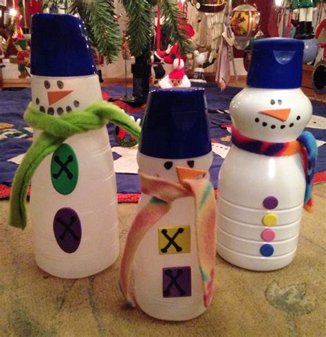 Snowman Craft Made From Recycled Coffee Creamer Bottles