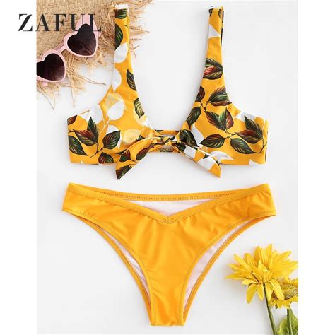 Zaful Knot Leaf Bikini Set Knotted Swimwear Women Swimsuit Scoop Neck