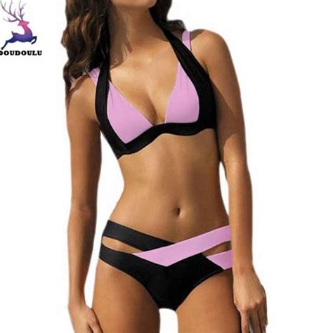 Buy Doudoulu Summer Bandages Patchwork Women Bikini Set Sexy Biquini Black