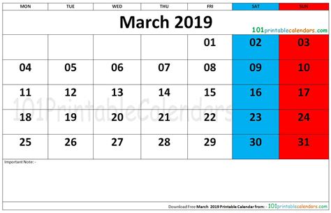 March 2019 Printable Calendar Calendar Printable Calendar Printable