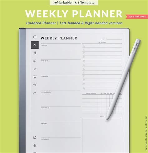 Remarkable Weekly Planner Undated Digital Weekly Planner Etsy