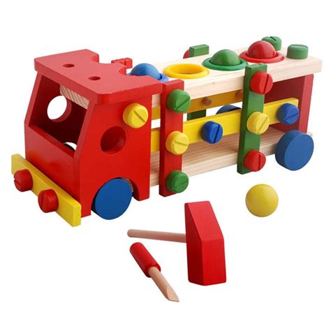 Childrens Wooden Multi Function Percussion Demolition Nut Car