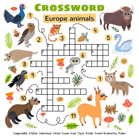 Premium Vector | Europe animals crossword. for preschool kids activity