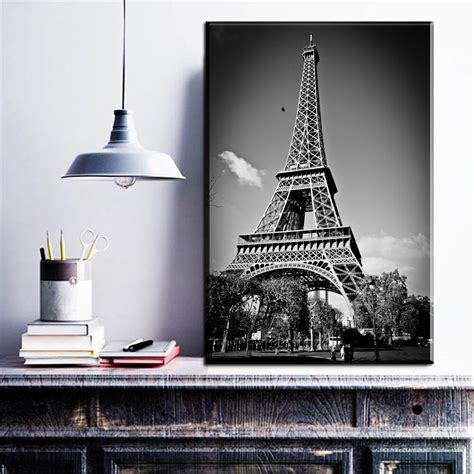 Embelish Printed Art Black And White Eiffel Tower With Red Umbrella On