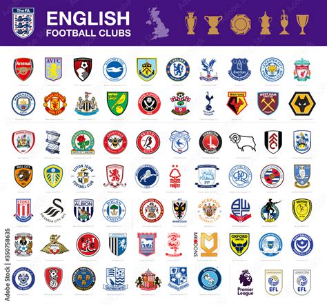 Vector Set Of 67 English Football Clubs Logos Including Premier League