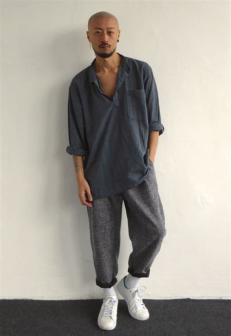 Oversized Crinkly Grandad Shirt And Pleated Cropped Baggy Tapered