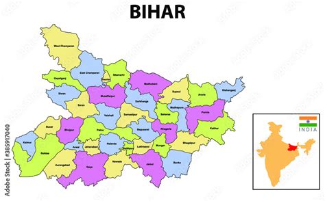 Bihar Map Bihar District Map India Bihar India Vector Map Isolated