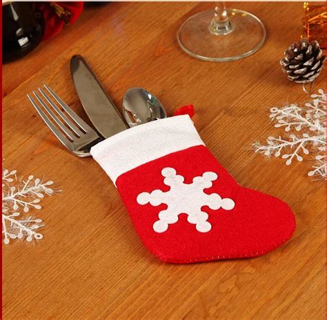 6pcs Christmas Tableware Knife Fork Set Holder Mini Snow Socks