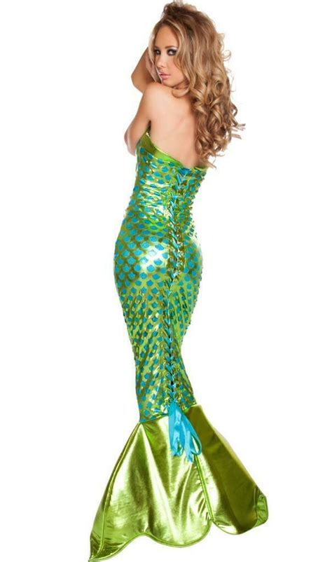 Mermaid Costume Dress Tail Strapless Long Gown Fins Scales Metallic