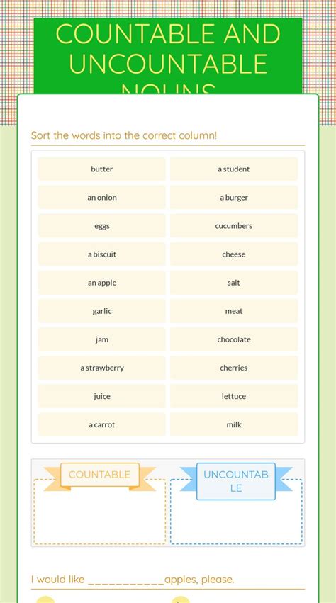 Use This Wizerme Interactive Worksheet Countable And Uncountable