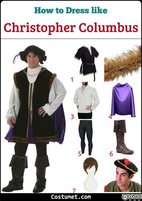 Christopher Columbus Costume Is A Dark Tunic With White Long Sleeved