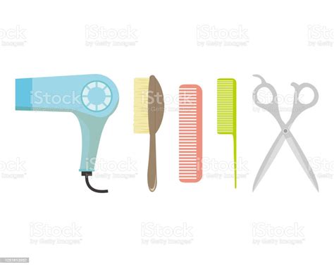 Illustration Of Hairdressers Scissors With Comb And Hairdryer Stock