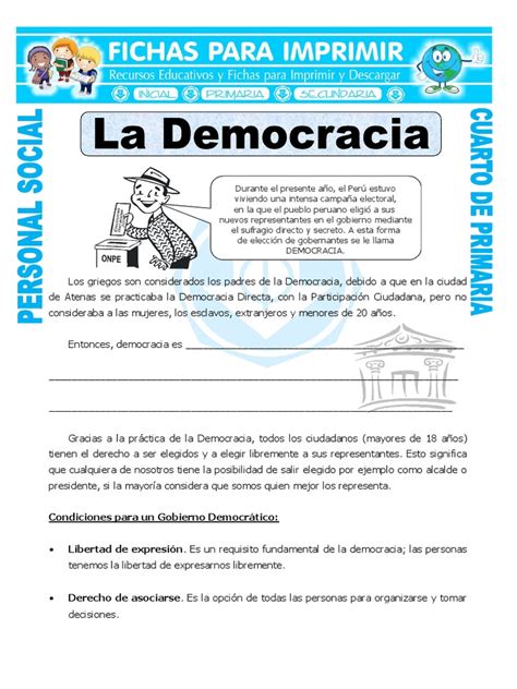 Ficha Que Es Democracia Para Cuarto De Primaria Elecciones Sufragio