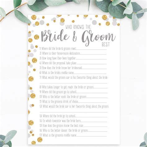 Wedding Tradition Quiz Bridal Shower Game Faux Gold Glitter On White 24