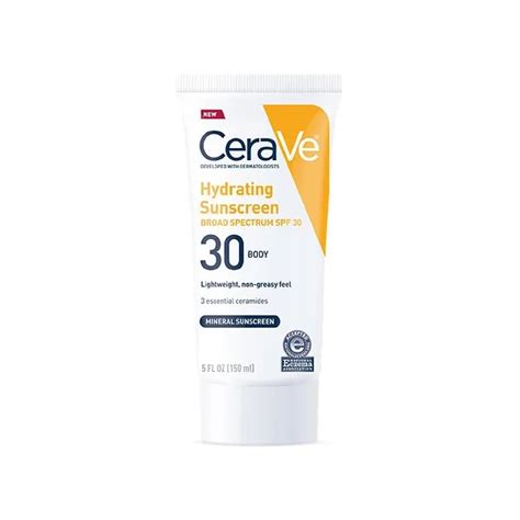 Cerave Hydrating Mineral Body Sunscreen Lotion Spf 30 With Zinc Oxide 5 Fl