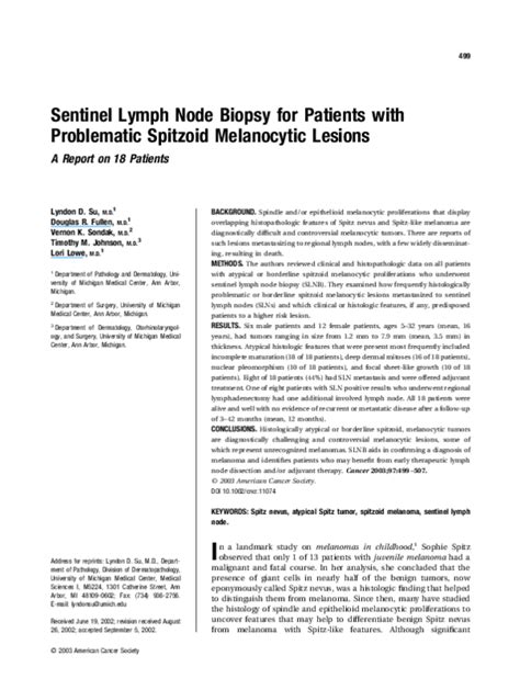 Pdf Sentinel Lymph Node Biopsy For Patients With Problematic Spitzoid