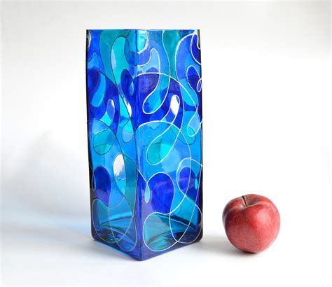 Stained Glass Vase For New Home T Glass Vase Blue Etsy