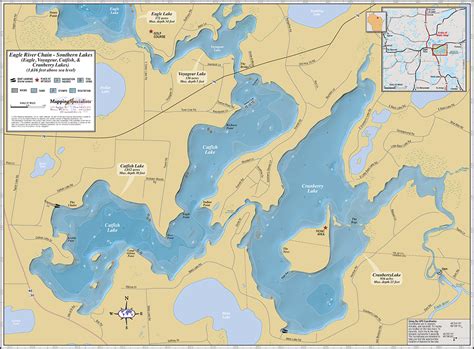 Eagle River Chain Southern Lakes Wall Map