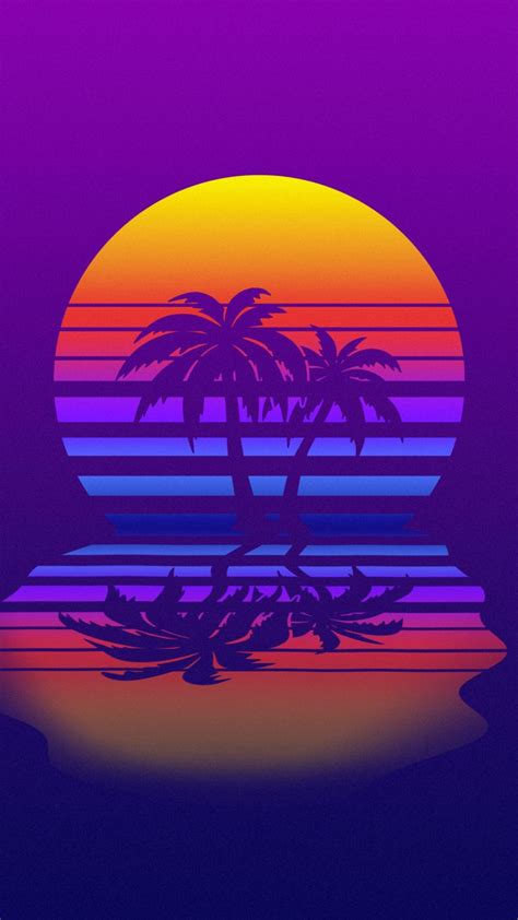 Synthwave Minimal Moon And Palm Tree Wallpaper Abstract Digital