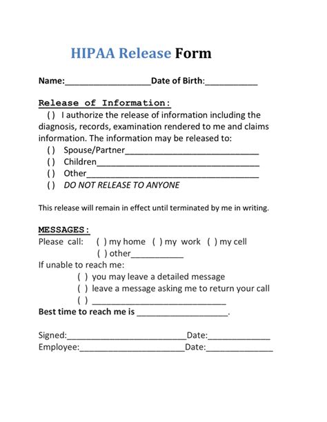 Printable Hipaa Release Form