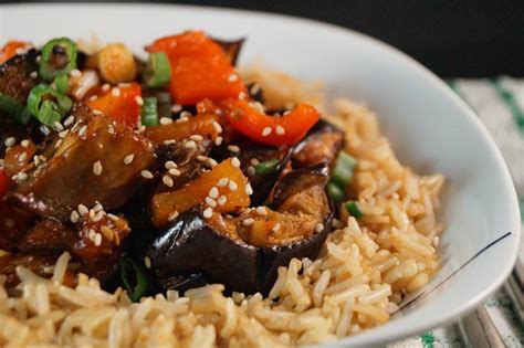 Uk chinese takeaway recipes by alex wilkie. Pepper Roasted Aubergine Slices in a Cantonese Sweet and Sour Sauce served with Basmati Rice and ...